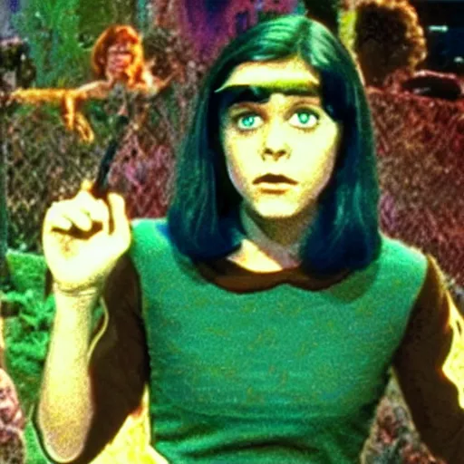 Image similar to still from 1978 live-action children's tv show about a teenage girl who enters an eyeball cult color