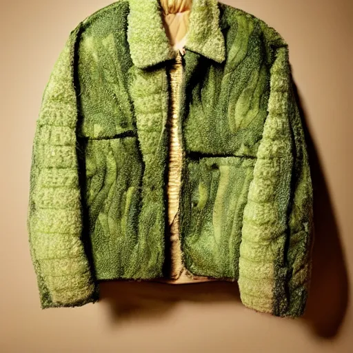 Image similar to jacket made out of cabbage, photorealistic, studio, detailed