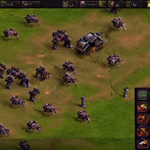 Image similar to an screenshot of an rts zombie game, detailed, realistic,
