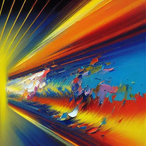 Image similar to abstract art representing momentum, oil painting by john berkey and gabriel dawe, masterwork