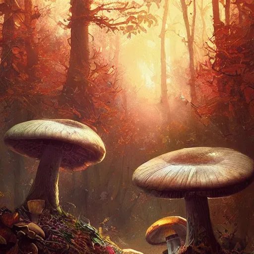 Image similar to mushrooms psychedelic psilocybin geog darrow greg rutkowski