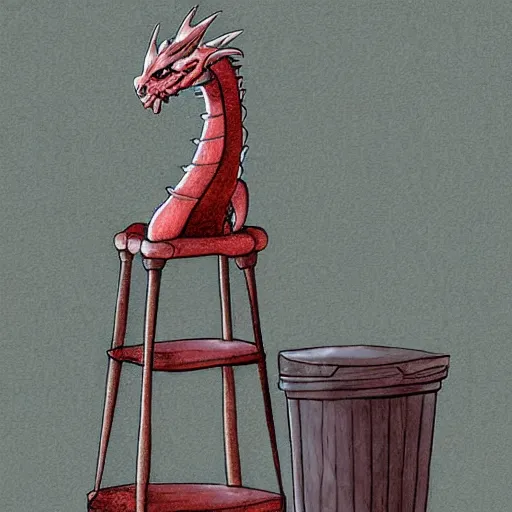 Image similar to dragon sitting on a high top stool waiting patiently for a drink, digital art