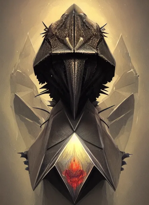 Image similar to anthropomorphic trianglar prism head in edgy darkiron horseshoe crab, intricate, elegant, highly detailed animal monster, digital painting, artstation, concept art, smooth, sharp focus, illustration, art by artgerm, wayne barlowe, trending on artstation and greg rutkowski and alphonse mucha, 8 k