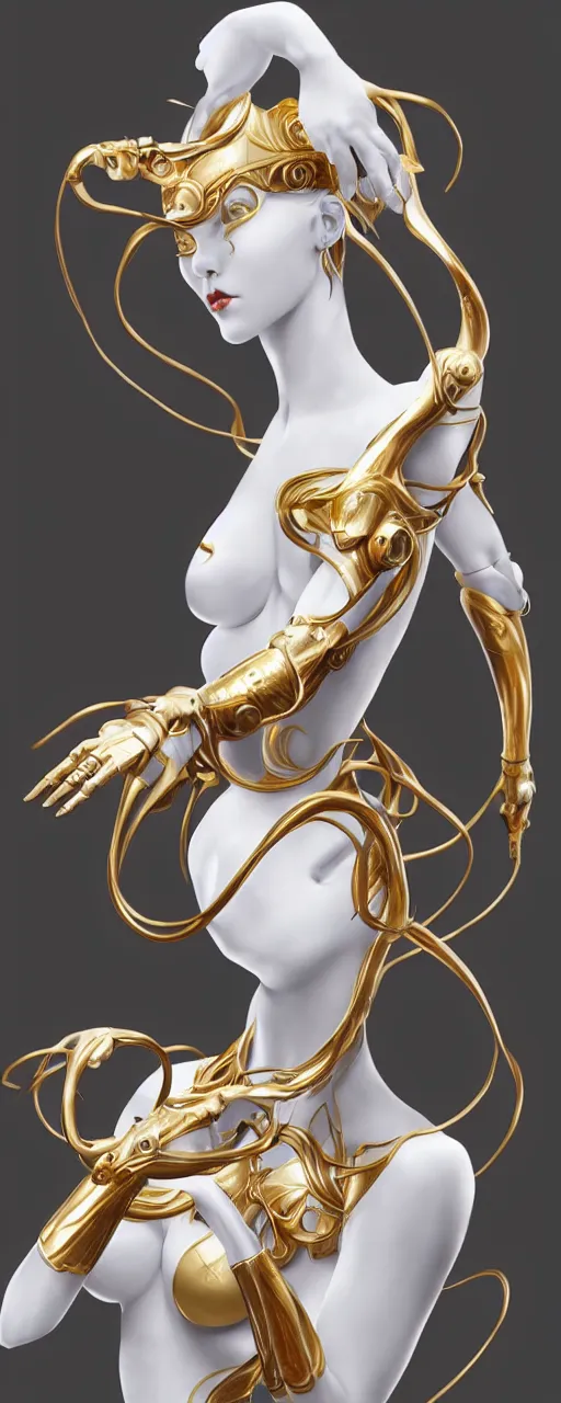 Image similar to beauty art nouveau woman, White marble and gold robotic, trending on artstation, by Artgerm