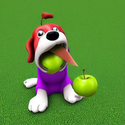 Image similar to Dog eat a apple, 3d