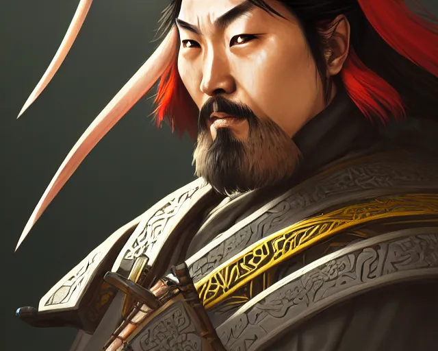 Prompt: photography of a japanese samurai with focused eyes, deep focus, d & d, fantasy, intricate, elegant, highly detailed, digital painting, artstation, concept art, matte, sharp focus, illustration, hearthstone, art by artgerm and greg rutkowski and alphonse mucha