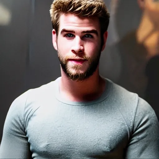 Image similar to “ a realistic detailed photo of a guy who is an attractive humanoid who is half robot and half humanoid, who is a male android, actor liam hemsworth, shiny skin, posing like a statue, blank stare, at the museum, on display ”