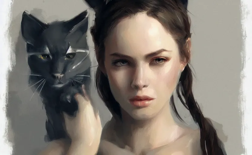 Prompt: a painting of swervy trending on artstation in the style of greg rutkowski, beautiful, sensual, woman with cat ears, portrait