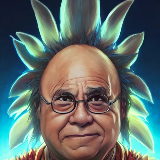 Image similar to anime portrait of Danny Devito as a shaman yedi using dark force to eliminate trump as an anime antagonist by Stanley Artgerm Lau, WLOP, Rossdraws, James Jean, Andrei Riabovitchev, Marc Simonetti, and Sakimichan, trending on artstation