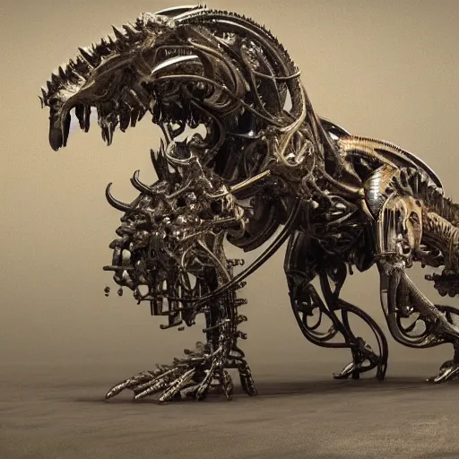 Prompt: bio mechanical dog, intricate detail, royo, vallejo, frazetta, giger, bosch, klimt, whealan, hd, unreal engine,