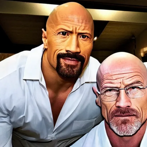 Prompt: Walter White and dwayne Johnson photograph