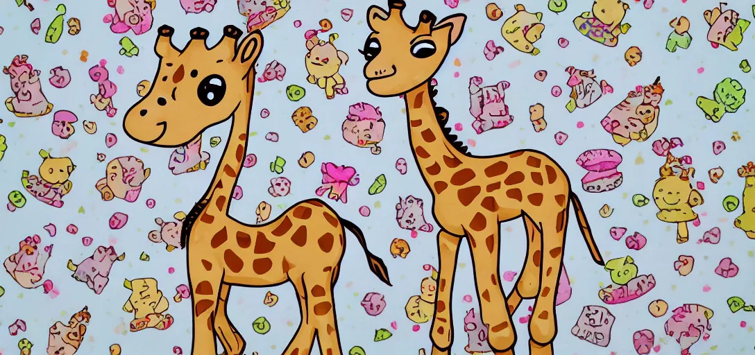 Prompt: little giraffe in kawaii style