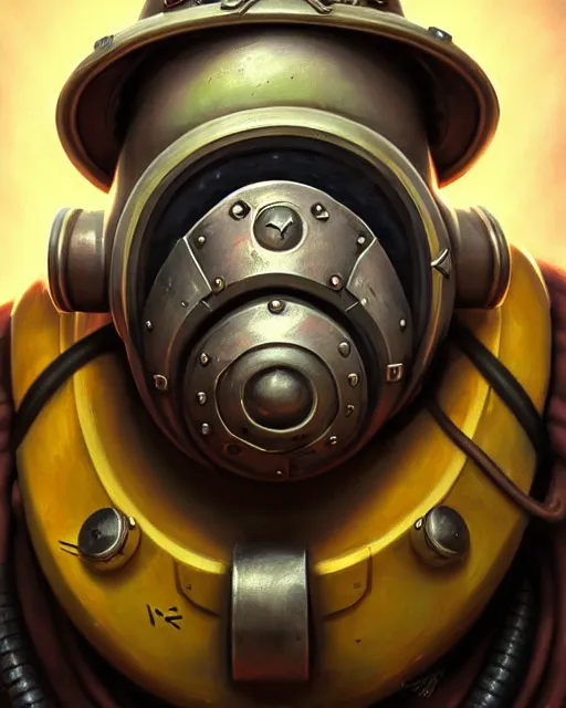 Image similar to roadhog from overwatch, gas mask, character portrait, portrait, close up, highly detailed, intricate detail, amazing detail, sharp focus, vintage fantasy art, vintage sci - fi art, radiant light, caustics, by boris vallejo