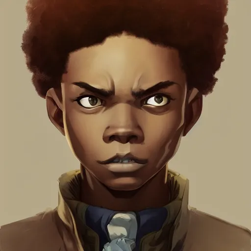 Prompt: Portrait of Riley freeman from the boondocks , Graceful body structure,cute,Symmetrical face,highly detailed,elegant,Marc Simonetti and Caspar David Friedrich, Trending on artstation