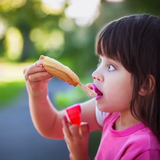 Prompt: photo of little girl eating an ice cream