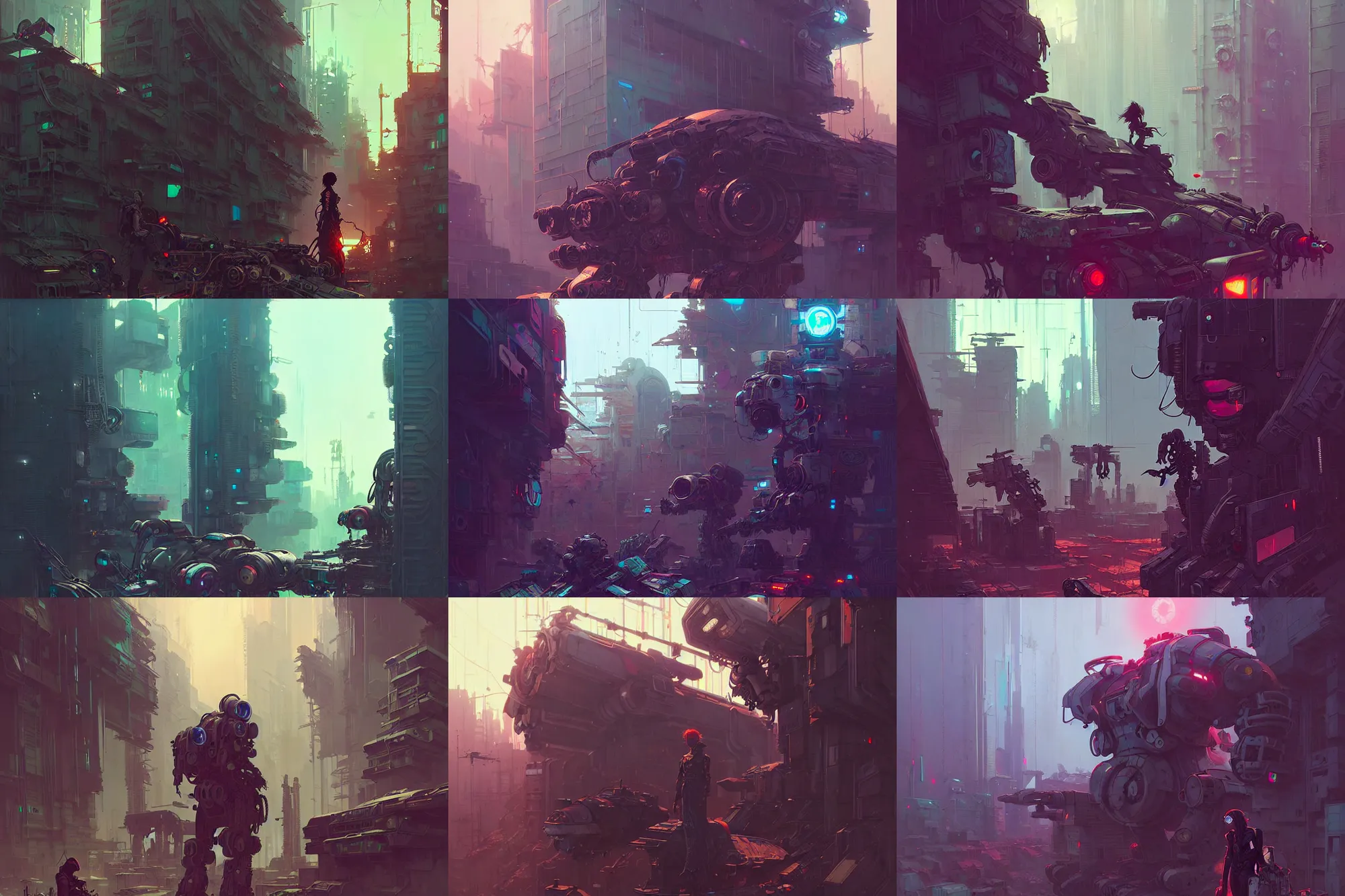 Prompt: hyper - realistic cyberpunk portrait of abandoned votams style mech graveyard, extreme detail, in style of col price, atey ghailan, by greg rutkowski, by greg tocchini, by james gilleard, by joe fenton, by kaethe butcher, grunge aesthetic