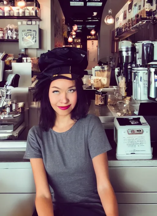 Prompt: a full portrait photo of real - life starbucks siren, f / 2 2, 3 5 mm, 2 7 0 0 k, lighting, perfect faces, award winning photography.