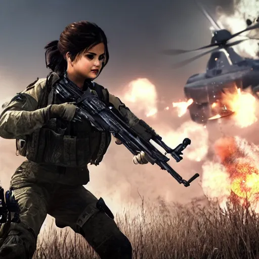 Image similar to Selena Gomez in Call of Duty, 4k