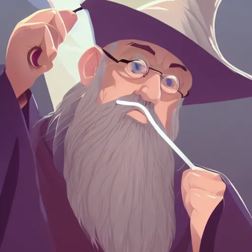 Prompt: J.R.R. Tolkien smoking his pipe in scholarly robes as Gandalf with a wizard hat and great flowing white beard, knowing look, ambient lighting, 4k, anime key visual, lois van baarle, ilya kuvshinov, rossdraws, artstation