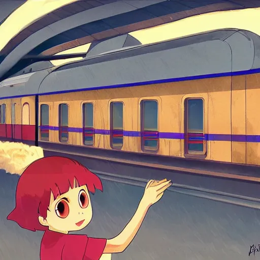 Prompt: Train station, Ponyo art