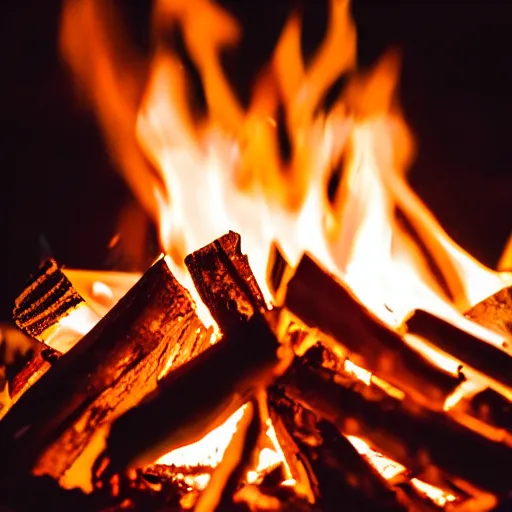 Prompt: close up of a campfire in the night