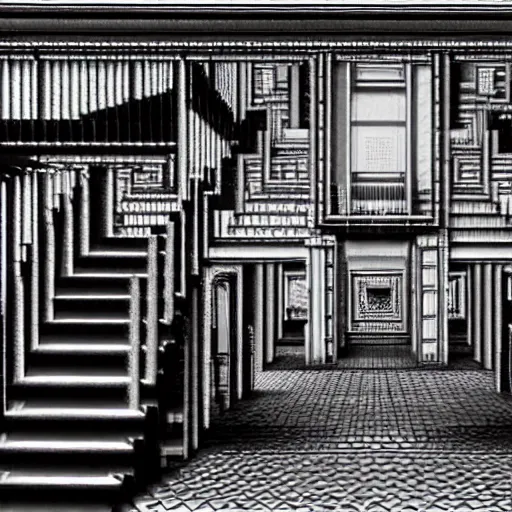 Image similar to the last virtual art museum in a 9 0's video game, made in 1 9 9 0, hyper detailed realistic hd screenshot, in the style of mc escher, in the style of a liminal space