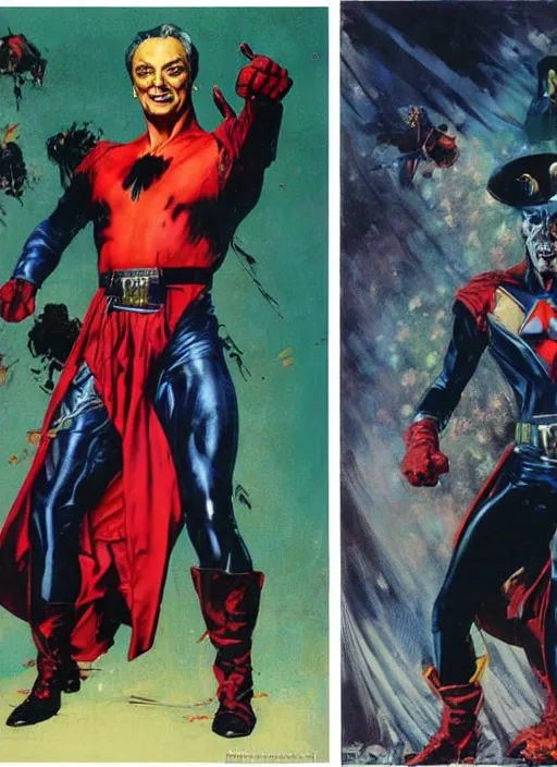 Image similar to full body and head portrait of udo kier as marvel villain, painted by norman rockwell and phil hale and greg staples and tom lovell and frank schoonover and jack kirby