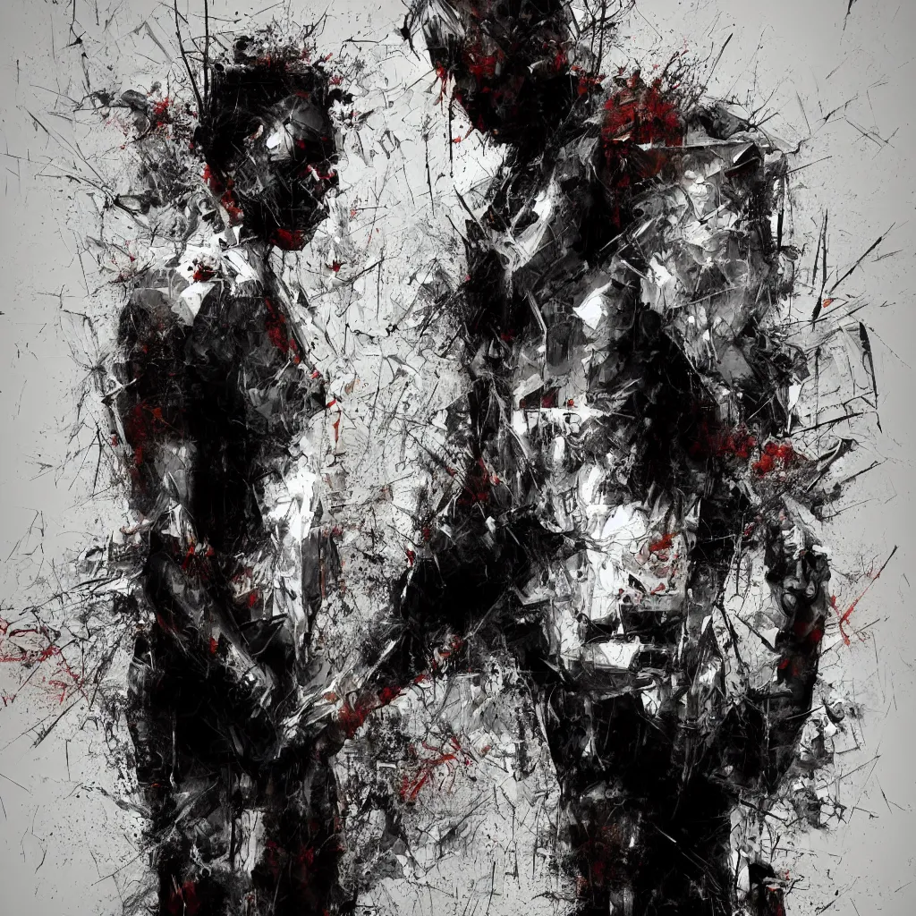 Image similar to full body shot dark man sociopath white background abstract expressionism quality render unreal engine 5 oil painting 3 d by russ mills