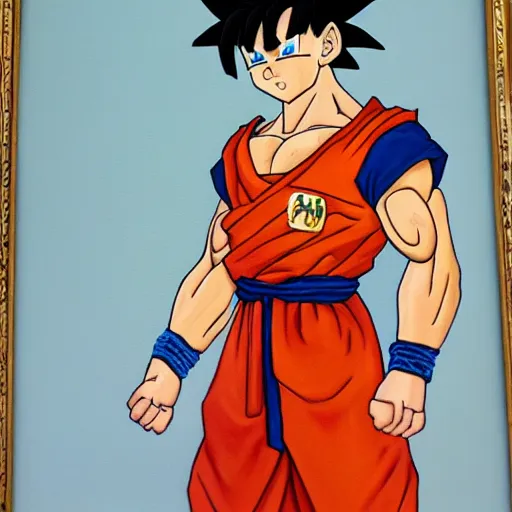 Image similar to oil painting of Goku posing as napoleon