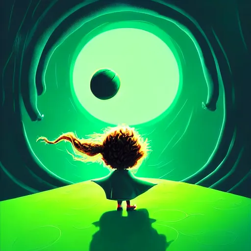 Image similar to curled perspective digital art of curly brown hair girl playing ball with yoda by anton fadeev from nightmare before christmas
