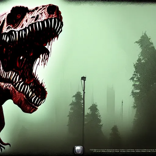 Image similar to T-rex zombie, matte painting, digital art