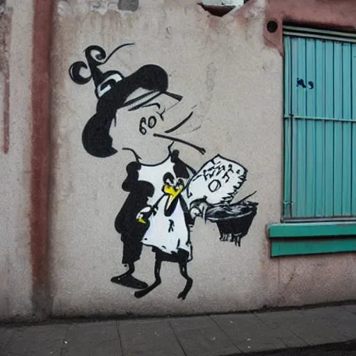 Prompt: Moomins, street art, banksy