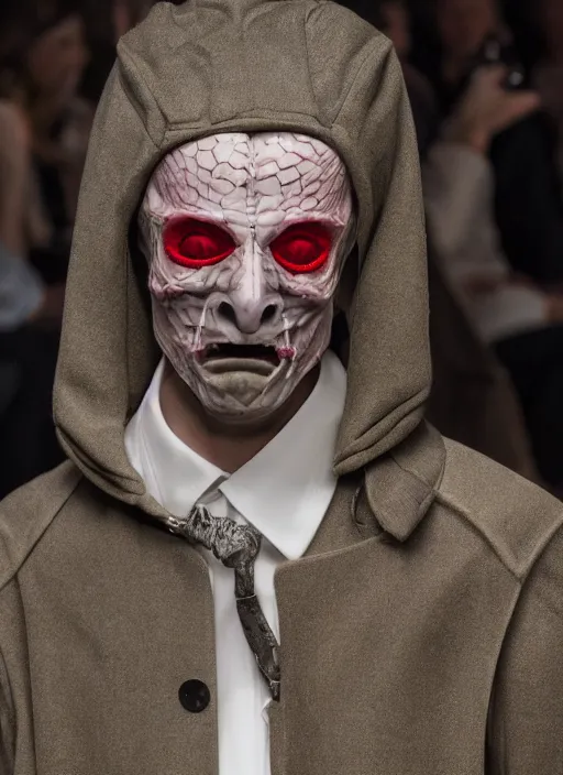 Image similar to hyperrealistic and heavy detailed balenciaga runway show of hannibal lecter, leica sl 2 5 0 mm, vivid color, high quality, high textured, real life