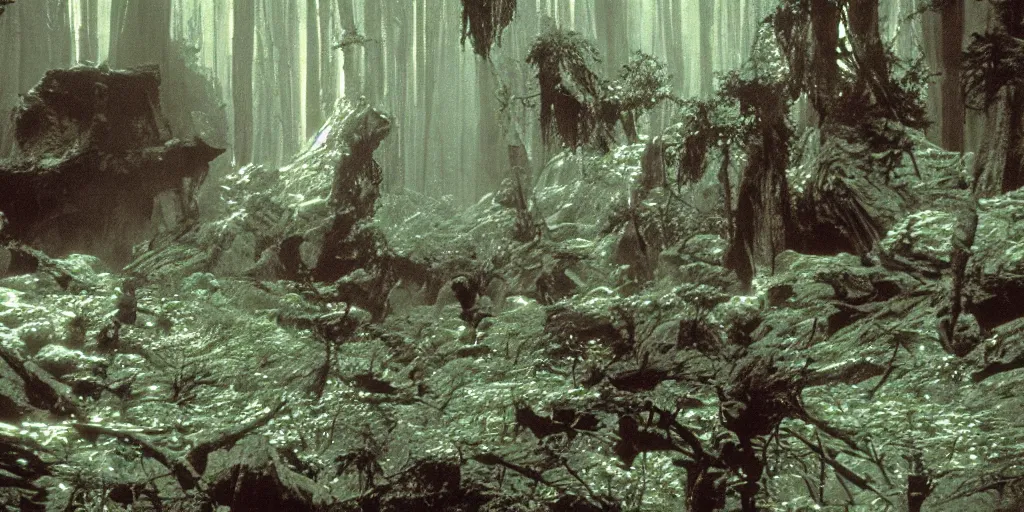 Prompt: dagobah in star wars the empire strikes back, by terrence mallick