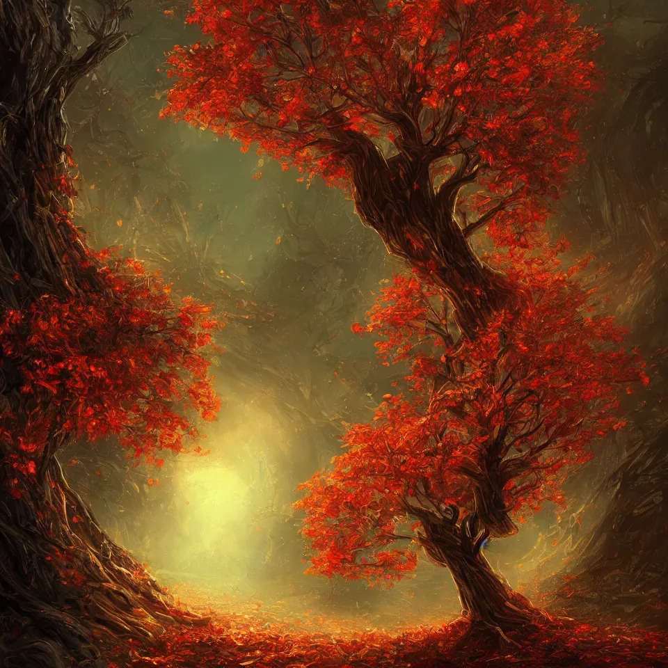 Image similar to tree,beautiful autumn, digital art, concept art, fantasy art, highly detailed, HD wallpaper, artstation, Deviantart, abeyance