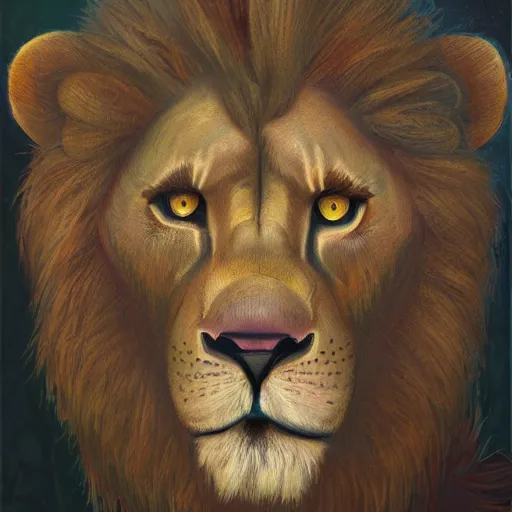 Prompt: portrait of a young disillusioned male anthro lion, by louis wain and simon stalenhag and johanna martine, trending on artstation