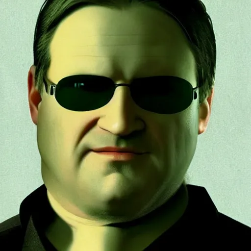 Image similar to gabe newell as neo in the matrix, 4k, high detail, high-resolution photograph