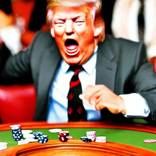 Image similar to donald drump shouting and screaming at poker table