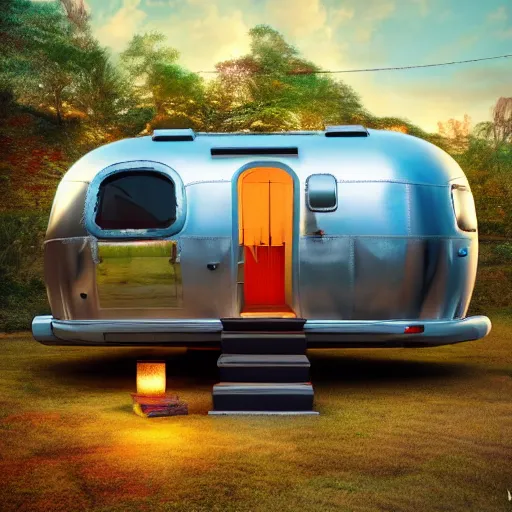 Prompt: futuristic airstream treehouse, tiki punk sytle, fine art, digital painting, velvet art, atmospheric lighting, center focus, hyperdetailed, photorealistic, 8k, high resolution, velvia, velvety, vibrant and rich colors, insanely detailed and intricate, ray tracing, award winning, featured in artstation, octane render
