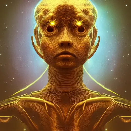 Image similar to portrait of an extraterrestrial creature, renaissance style, star wars character, volumetric lights, symmetry, headpiece, trending on artstation, sharp focus, leica, studio photo, intricate details, highly detailed
