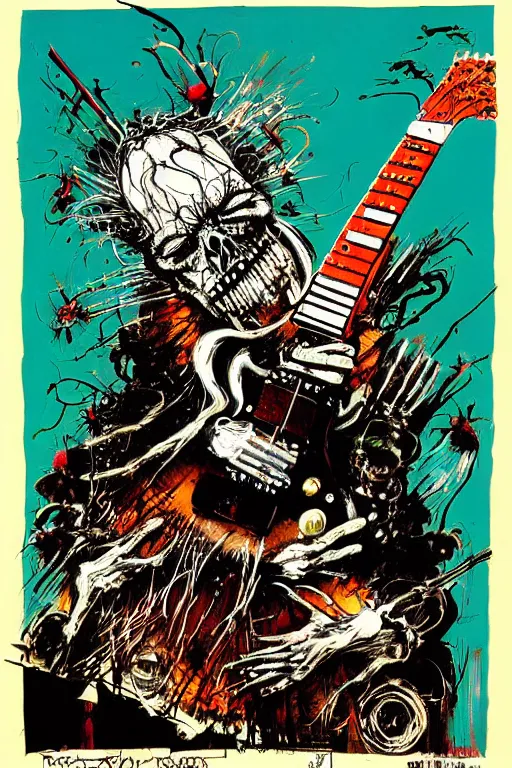 Image similar to electric guitar from hell by ralph steadman