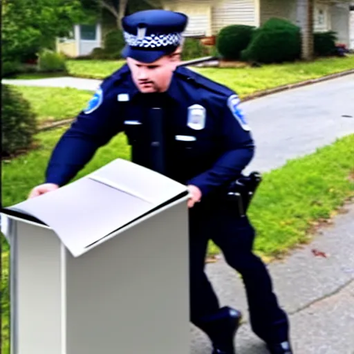 Image similar to a man is stealing mail and is getting caught by the police. real photo.