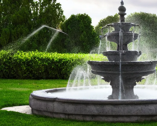 Image similar to a photorealistic photo of a fountain in a park