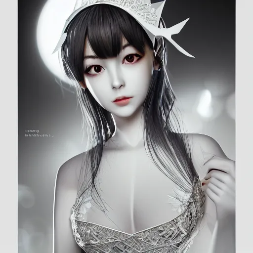 Prompt: the portrait of an absurdly beautiful, elegant, fashionable gravure idol made of white paper origami cranes, hyperrealistic illustration by iralki nadar, extremely detailed intricate linework, detailed faces, smooth, super sharp focus, bright colors, high contrast, matte, octopath traveler, unreal engine 5 highly rendered, global illumination, radiant light