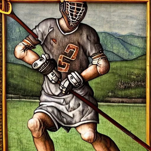 Image similar to lacrosse player, highly detailed, 8k, intricate, Albrecht Durer style