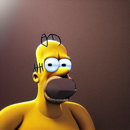 Prompt: Homer Simpson, hyperrealistic, high res, octane render, cinema4D, volumetric lighting, 8k