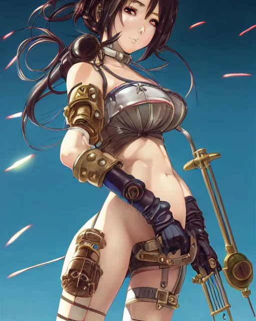 Image similar to portrait Anime Girl in bikini armor steampunk cute-fine-face, pretty face, realistic shaded Perfect face, fine details. Anime. Bioshock steampunk realistic shaded lighting by katsuhiro otomo ghost-in-the-shell, magali villeneuve, artgerm, rutkowski Jeremy Lipkin and Giuseppe Dangelico Pino and Michael Garmash and Rob Rey