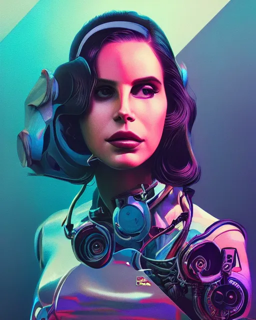 Image similar to portrait of lana del rey as a cyborg. intricate abstract. intricate artwork. by tooth wu, wlop, beeple, dan mumford. octane render, trending on artstation, greg rutkowski very coherent symmetrical artwork. cinematic, hyper realism, high detail, octane render, 8 k, iridescent accents