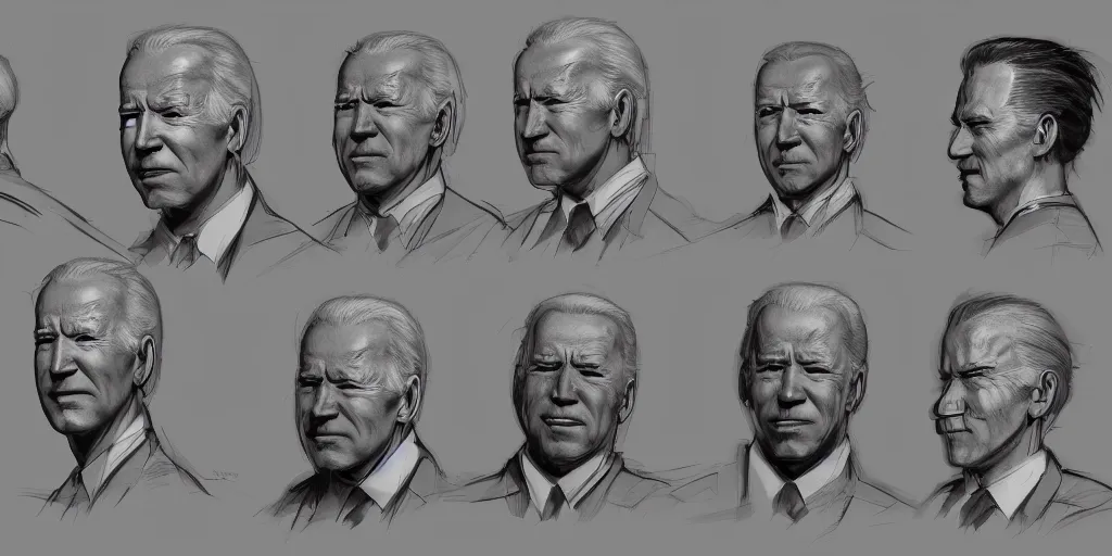 Prompt: joe biden, character sheet, concept design, contrast, kim jung gi, greg rutkowski, zabrocki, karlkka, jayison devadas, trending on artstation, 8 k, ultra wide angle, pincushion lens effect