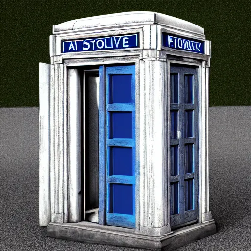 Image similar to a 1 8 2 9 police box is shown on a transparent background, a digital rendering by richard wilson, artstation, photorealism, physically based rendering, rendered in maya, made of wood